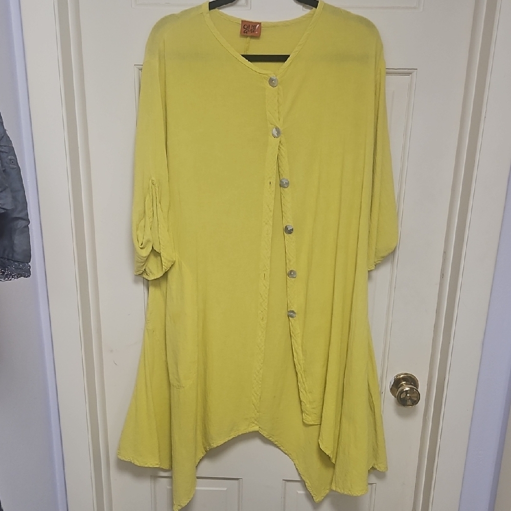 Oh My Gauze Yellow Asymmetrical Tunic with Mandarin Collar